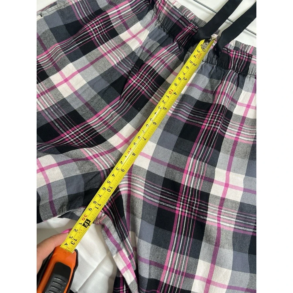 Victorias Secret 2PC Flannel Plaid Long Sleeve ButtonUp Shirt Pants Pink Black S